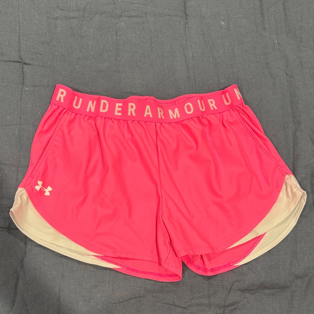 Under Armour Women's Hot Pink Athletic Shorts with Cream Trim